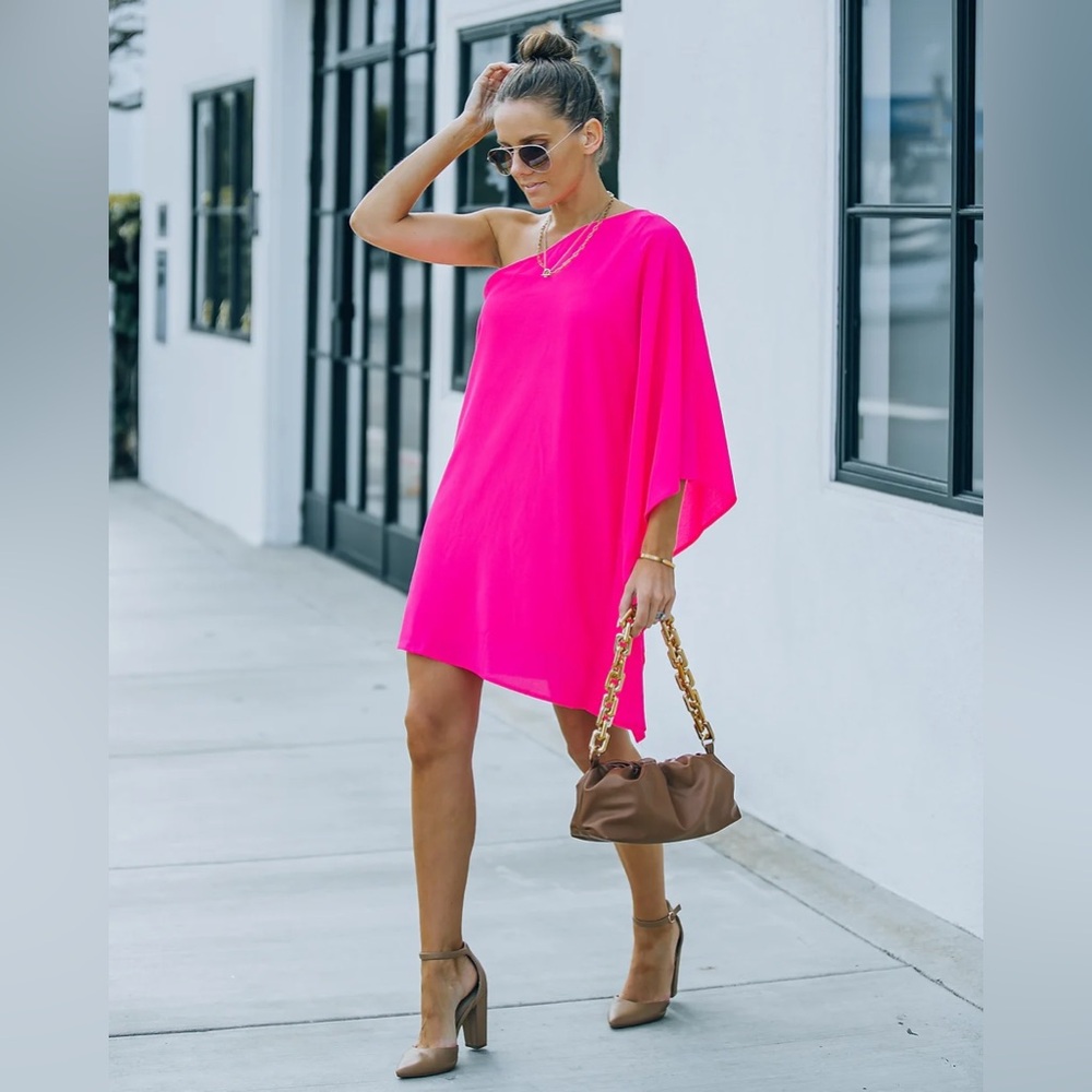 NWT Jardin By Macris One Shoulder Pink Dress